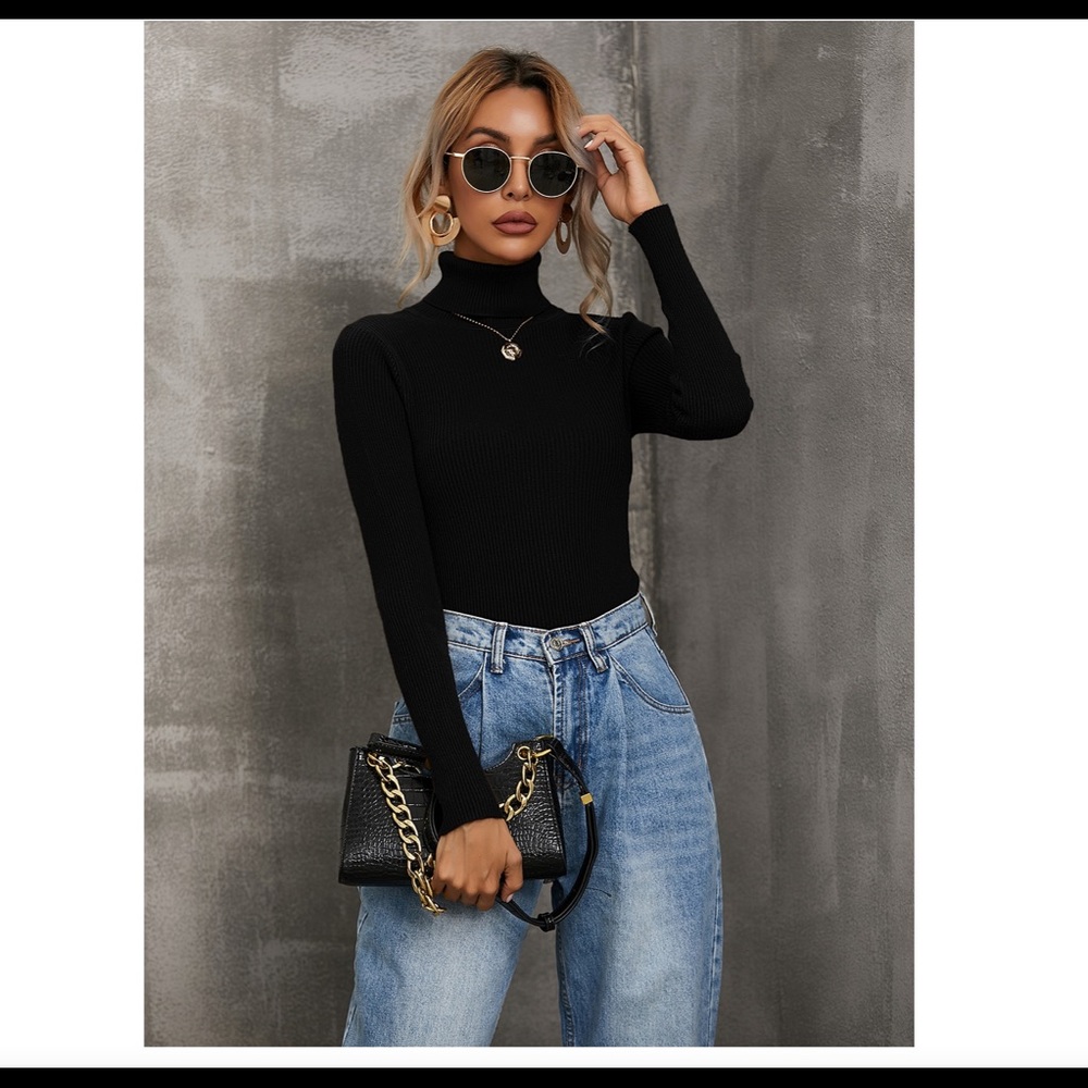 Shein Turtleneck Solid Rib-knit sweater